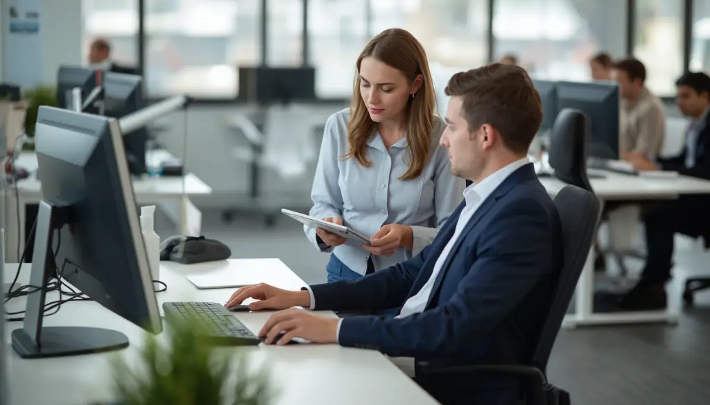 Professional office employee seated